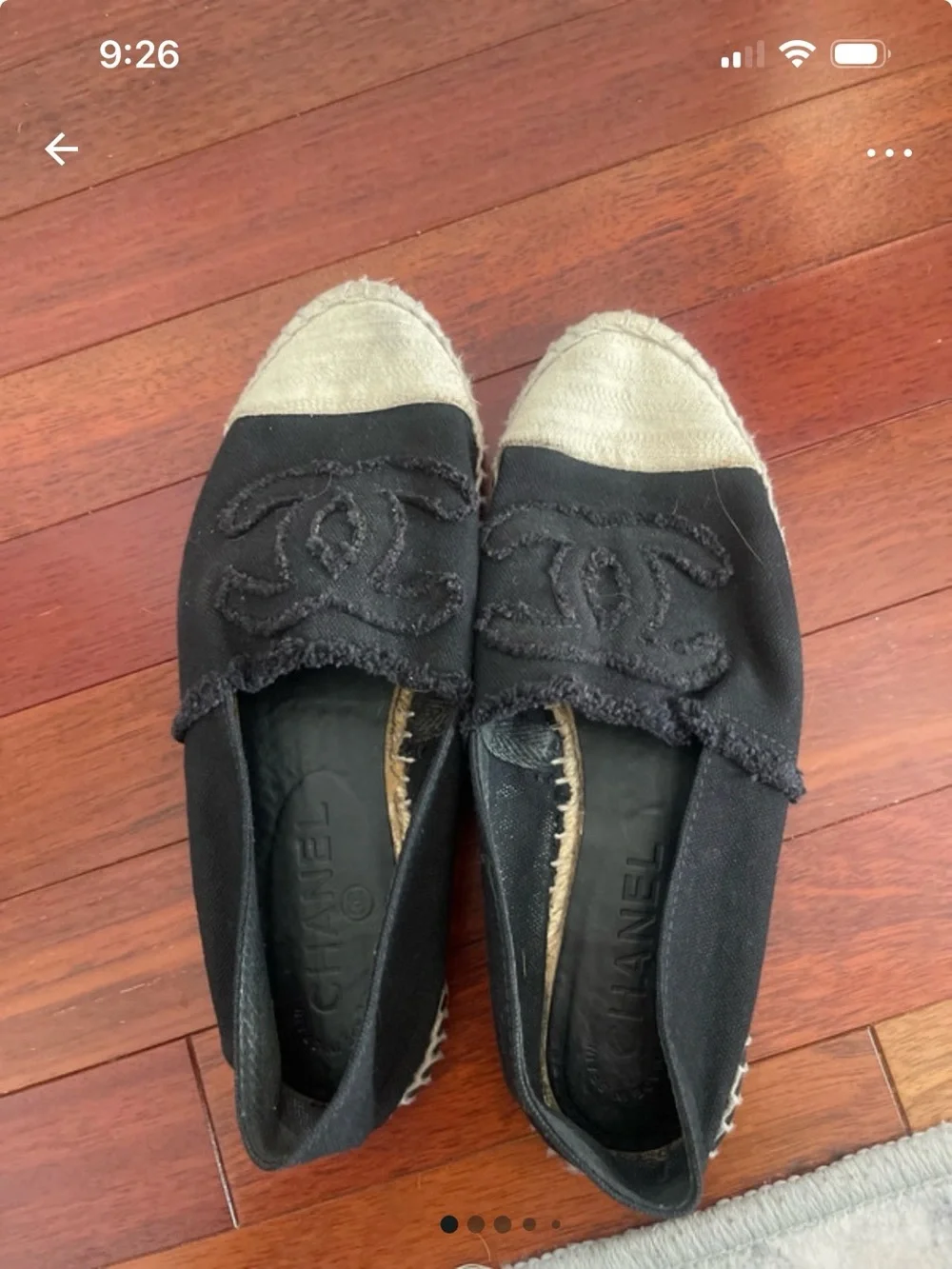 CHANEL Black and Cream Canvas Espadrilles with Braided CC